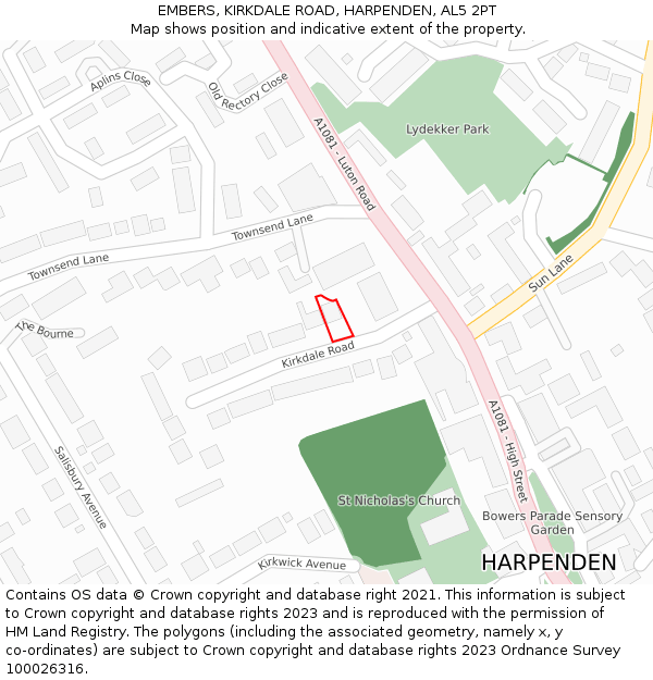 EMBERS, KIRKDALE ROAD, HARPENDEN, AL5 2PT: Location map and indicative extent of plot