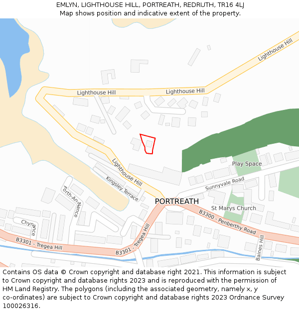 EMLYN, LIGHTHOUSE HILL, PORTREATH, REDRUTH, TR16 4LJ: Location map and indicative extent of plot