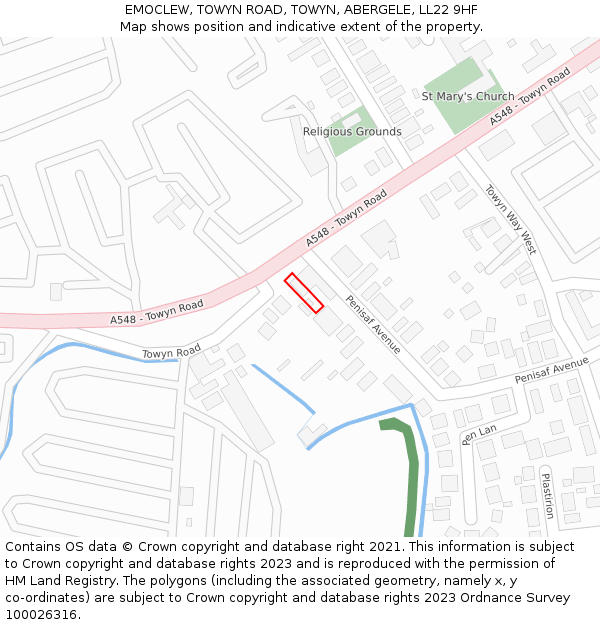 EMOCLEW, TOWYN ROAD, TOWYN, ABERGELE, LL22 9HF: Location map and indicative extent of plot