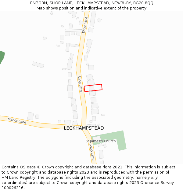 ENBORN, SHOP LANE, LECKHAMPSTEAD, NEWBURY, RG20 8QQ: Location map and indicative extent of plot