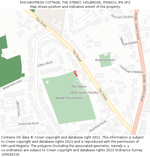 ENCHANTRESS COTTAGE, THE STREET, HOLBROOK, IPSWICH, IP9 2PZ: Location map and indicative extent of plot