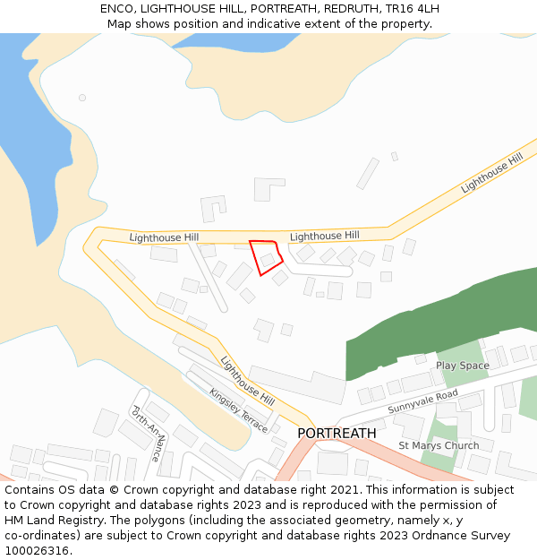 ENCO, LIGHTHOUSE HILL, PORTREATH, REDRUTH, TR16 4LH: Location map and indicative extent of plot