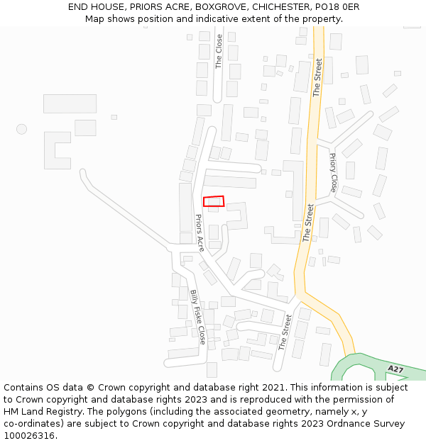 END HOUSE, PRIORS ACRE, BOXGROVE, CHICHESTER, PO18 0ER: Location map and indicative extent of plot