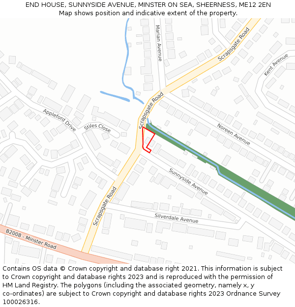 END HOUSE, SUNNYSIDE AVENUE, MINSTER ON SEA, SHEERNESS, ME12 2EN: Location map and indicative extent of plot