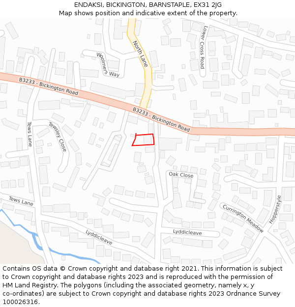 ENDAKSI, BICKINGTON, BARNSTAPLE, EX31 2JG: Location map and indicative extent of plot