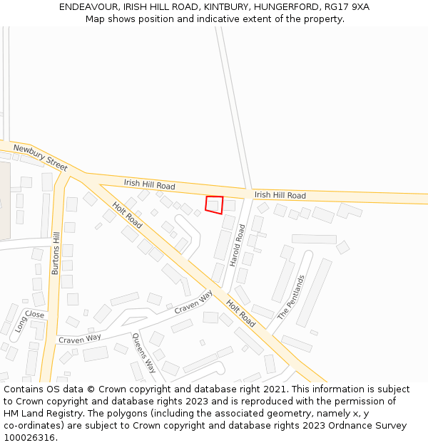 ENDEAVOUR, IRISH HILL ROAD, KINTBURY, HUNGERFORD, RG17 9XA: Location map and indicative extent of plot