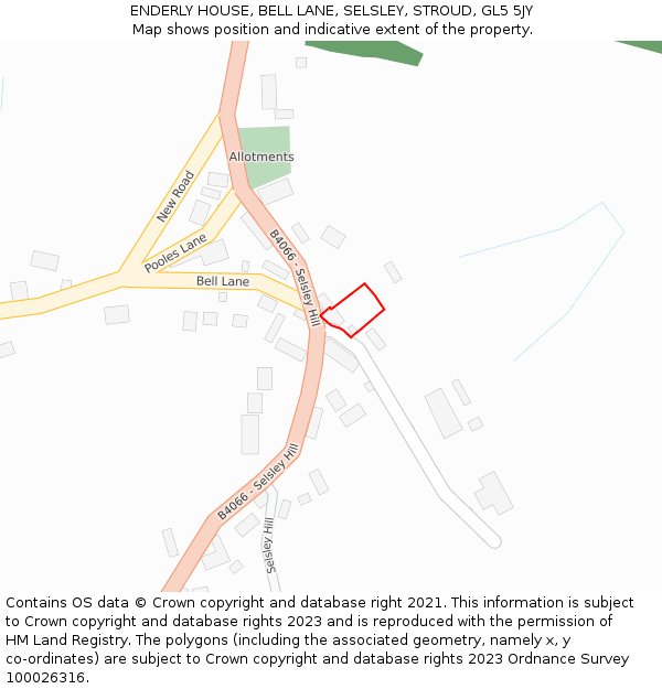 ENDERLY HOUSE, BELL LANE, SELSLEY, STROUD, GL5 5JY: Location map and indicative extent of plot