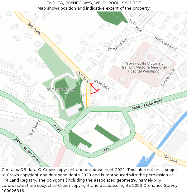 ENDLEA, BRYNEGLWYS, WELSHPOOL, SY21 7DT: Location map and indicative extent of plot