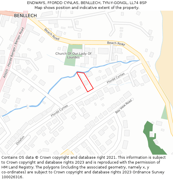 ENDWAYS, FFORDD CYNLAS, BENLLECH, TYN-Y-GONGL, LL74 8SP: Location map and indicative extent of plot