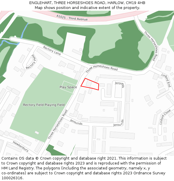 ENGLEHART, THREE HORSESHOES ROAD, HARLOW, CM19 4HB: Location map and indicative extent of plot