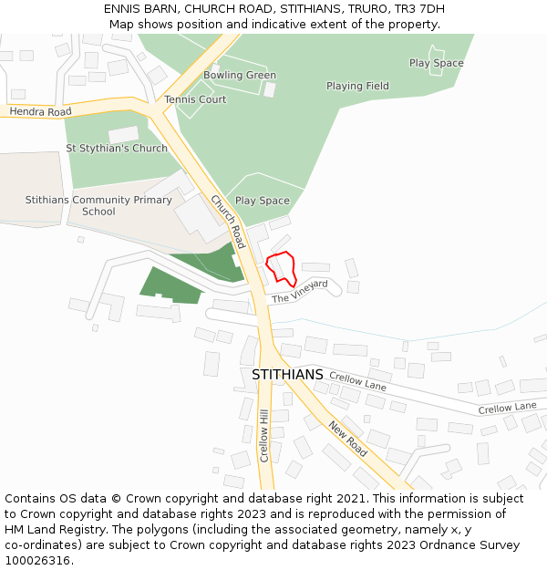 ENNIS BARN, CHURCH ROAD, STITHIANS, TRURO, TR3 7DH: Location map and indicative extent of plot