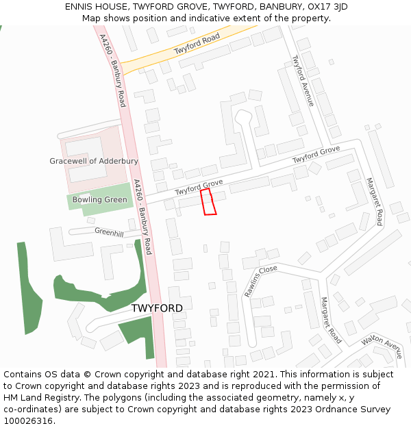 ENNIS HOUSE, TWYFORD GROVE, TWYFORD, BANBURY, OX17 3JD: Location map and indicative extent of plot