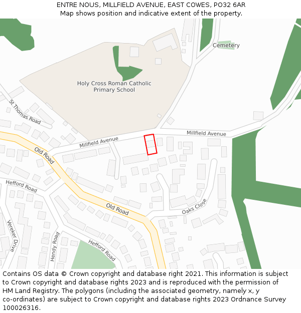 ENTRE NOUS, MILLFIELD AVENUE, EAST COWES, PO32 6AR: Location map and indicative extent of plot