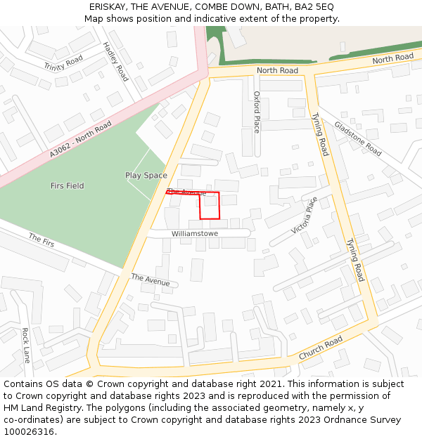 ERISKAY, THE AVENUE, COMBE DOWN, BATH, BA2 5EQ: Location map and indicative extent of plot