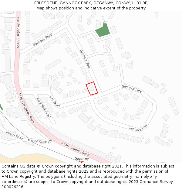 ERLESDENE, GANNOCK PARK, DEGANWY, CONWY, LL31 9PJ: Location map and indicative extent of plot