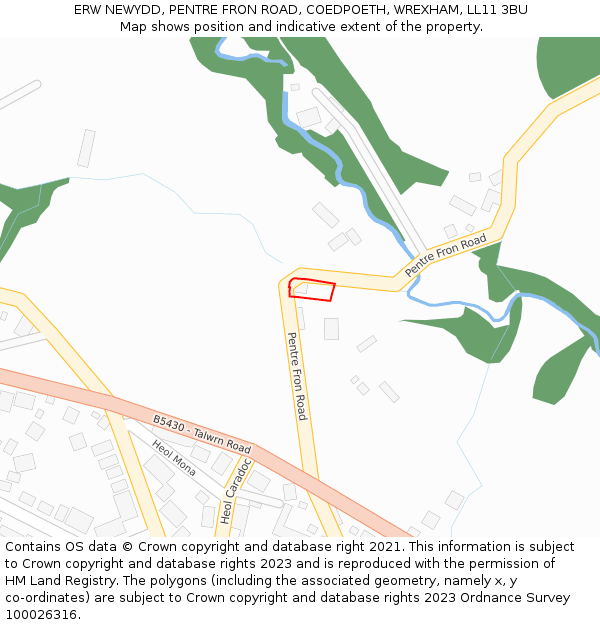 ERW NEWYDD, PENTRE FRON ROAD, COEDPOETH, WREXHAM, LL11 3BU: Location map and indicative extent of plot