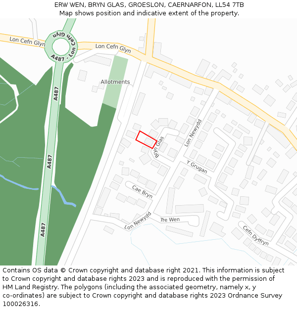 ERW WEN, BRYN GLAS, GROESLON, CAERNARFON, LL54 7TB: Location map and indicative extent of plot