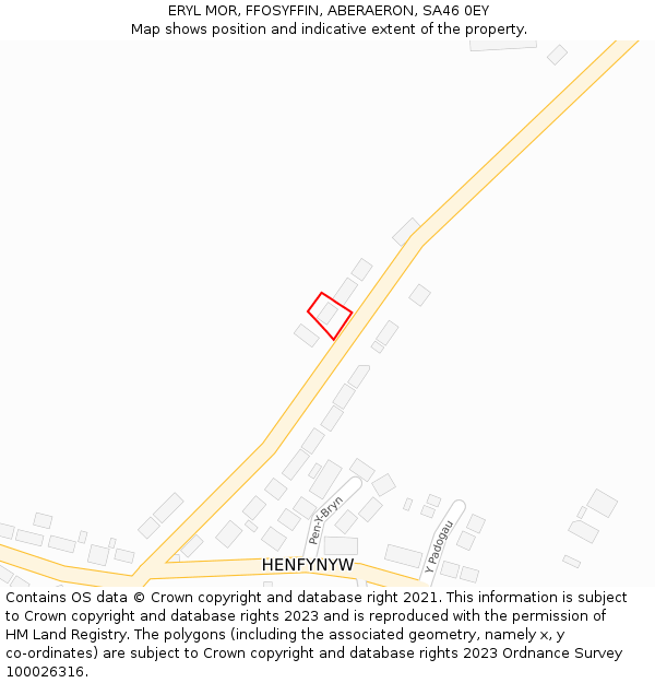 ERYL MOR, FFOSYFFIN, ABERAERON, SA46 0EY: Location map and indicative extent of plot