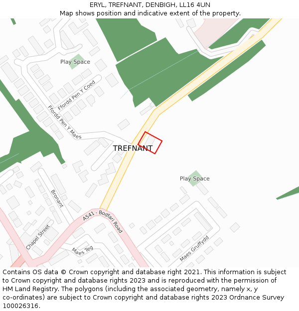 ERYL, TREFNANT, DENBIGH, LL16 4UN: Location map and indicative extent of plot