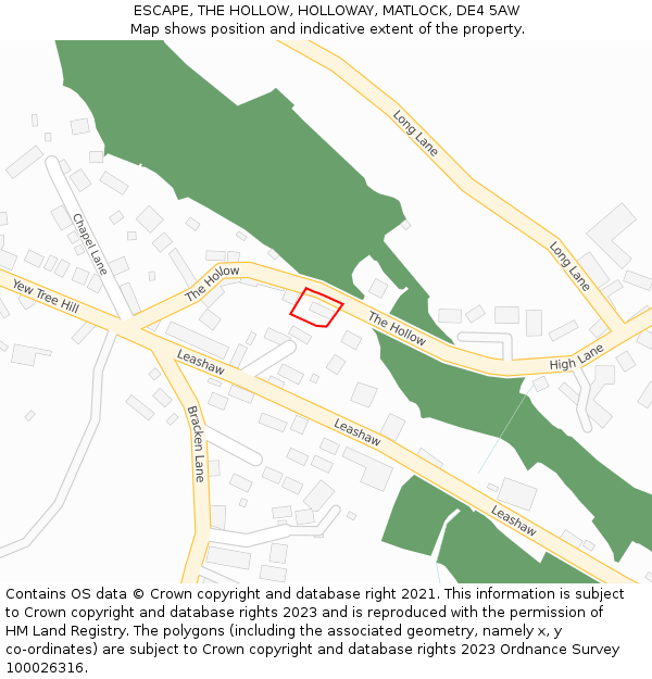 ESCAPE, THE HOLLOW, HOLLOWAY, MATLOCK, DE4 5AW: Location map and indicative extent of plot