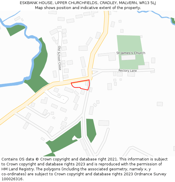 ESKBANK HOUSE, UPPER CHURCHFIELDS, CRADLEY, MALVERN, WR13 5LJ: Location map and indicative extent of plot