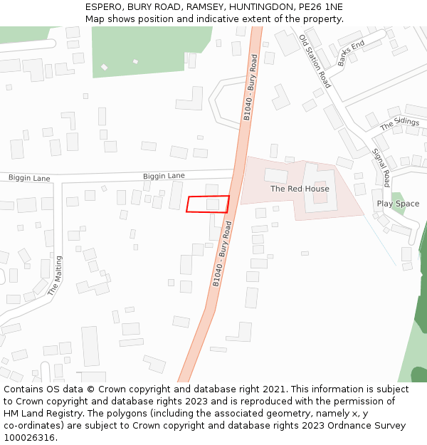 ESPERO, BURY ROAD, RAMSEY, HUNTINGDON, PE26 1NE: Location map and indicative extent of plot