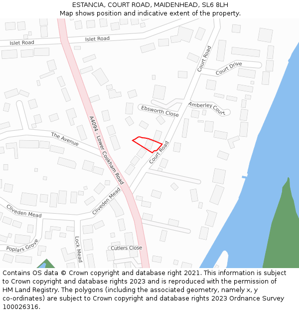 ESTANCIA, COURT ROAD, MAIDENHEAD, SL6 8LH: Location map and indicative extent of plot