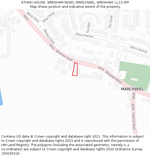 ETHAN HOUSE, WREXHAM ROAD, MARCHWIEL, WREXHAM, LL13 0PF: Location map and indicative extent of plot