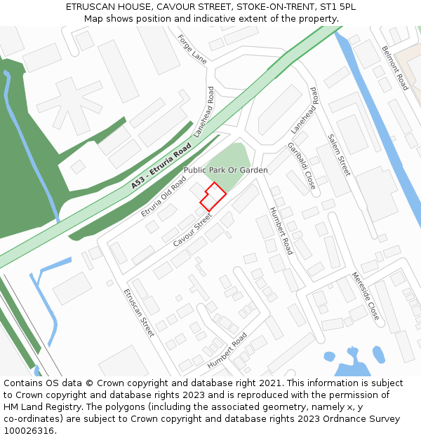 ETRUSCAN HOUSE, CAVOUR STREET, STOKE-ON-TRENT, ST1 5PL: Location map and indicative extent of plot