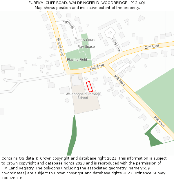 EUREKA, CLIFF ROAD, WALDRINGFIELD, WOODBRIDGE, IP12 4QL: Location map and indicative extent of plot