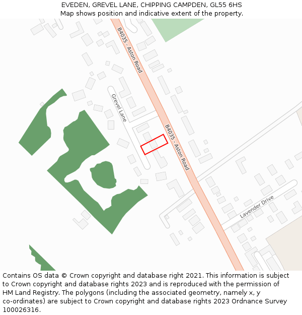 EVEDEN, GREVEL LANE, CHIPPING CAMPDEN, GL55 6HS: Location map and indicative extent of plot