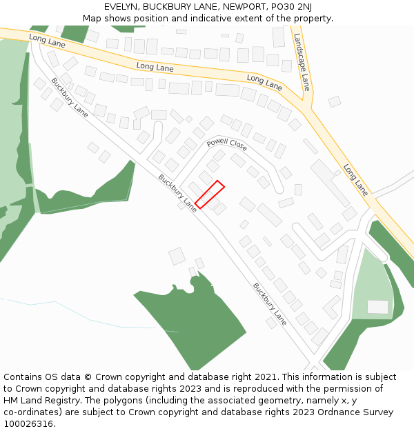 EVELYN, BUCKBURY LANE, NEWPORT, PO30 2NJ: Location map and indicative extent of plot