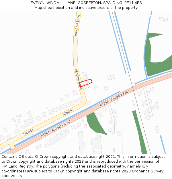 EVELYN, WINDMILL LANE, GOSBERTON, SPALDING, PE11 4ES: Location map and indicative extent of plot