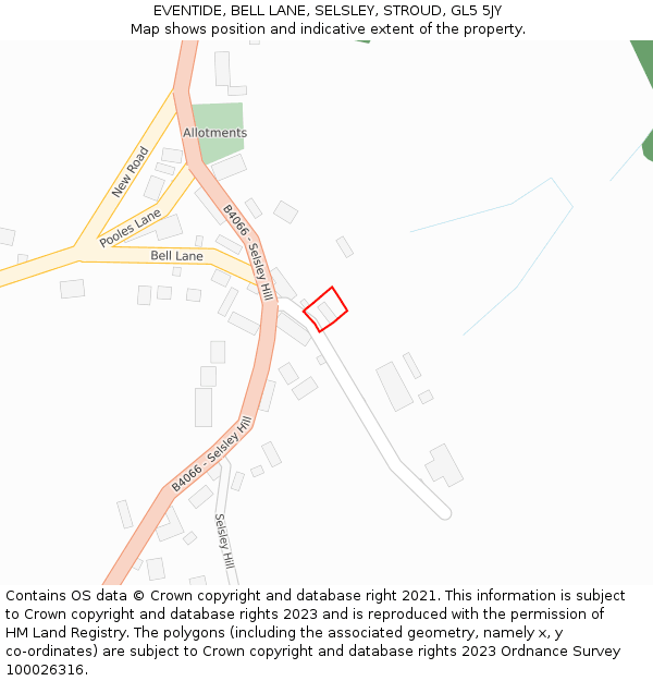 EVENTIDE, BELL LANE, SELSLEY, STROUD, GL5 5JY: Location map and indicative extent of plot