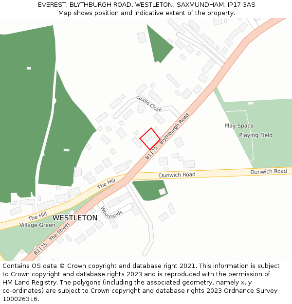 EVEREST, BLYTHBURGH ROAD, WESTLETON, SAXMUNDHAM, IP17 3AS: Location map and indicative extent of plot