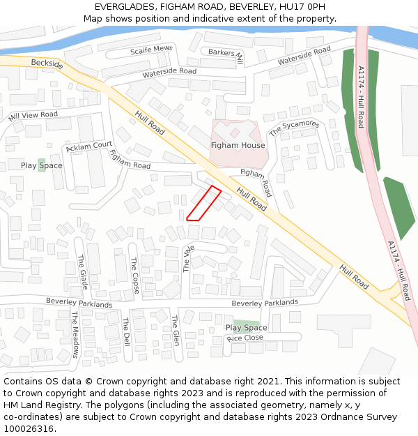 EVERGLADES, FIGHAM ROAD, BEVERLEY, HU17 0PH: Location map and indicative extent of plot