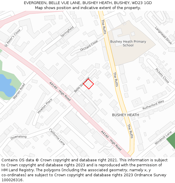 EVERGREEN, BELLE VUE LANE, BUSHEY HEATH, BUSHEY, WD23 1GD: Location map and indicative extent of plot