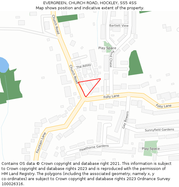 EVERGREEN, CHURCH ROAD, HOCKLEY, SS5 4SS: Location map and indicative extent of plot