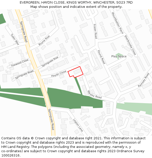 EVERGREEN, HAYDN CLOSE, KINGS WORTHY, WINCHESTER, SO23 7RD: Location map and indicative extent of plot