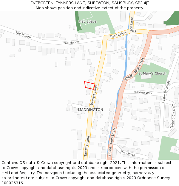 EVERGREEN, TANNERS LANE, SHREWTON, SALISBURY, SP3 4JT: Location map and indicative extent of plot