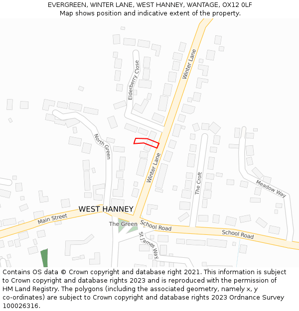 EVERGREEN, WINTER LANE, WEST HANNEY, WANTAGE, OX12 0LF: Location map and indicative extent of plot