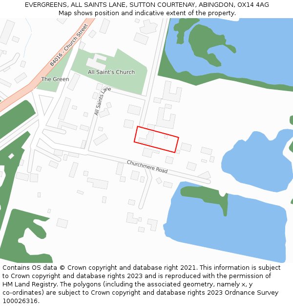 EVERGREENS, ALL SAINTS LANE, SUTTON COURTENAY, ABINGDON, OX14 4AG: Location map and indicative extent of plot