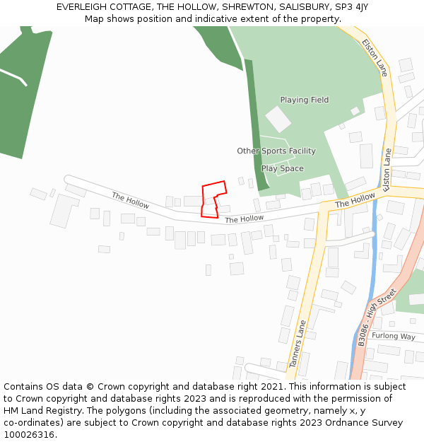 EVERLEIGH COTTAGE, THE HOLLOW, SHREWTON, SALISBURY, SP3 4JY: Location map and indicative extent of plot