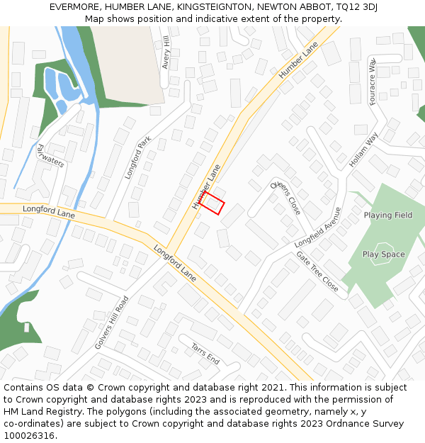 EVERMORE, HUMBER LANE, KINGSTEIGNTON, NEWTON ABBOT, TQ12 3DJ: Location map and indicative extent of plot