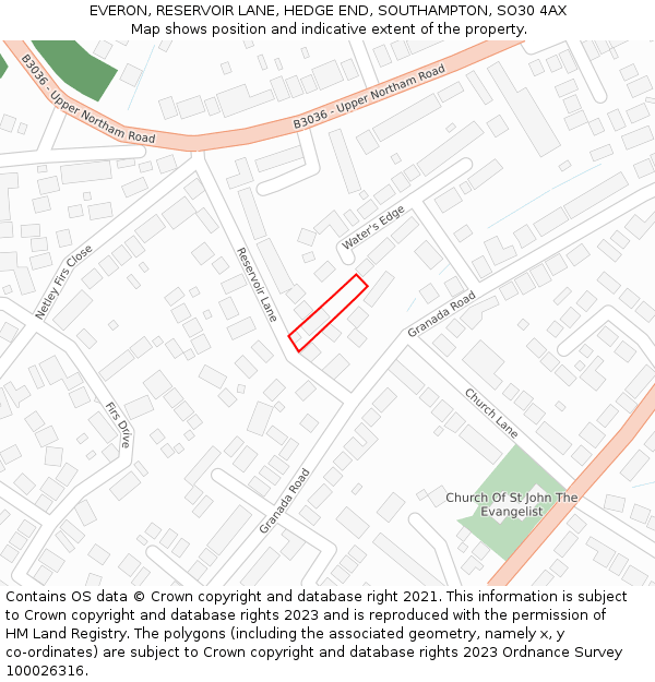 EVERON, RESERVOIR LANE, HEDGE END, SOUTHAMPTON, SO30 4AX: Location map and indicative extent of plot