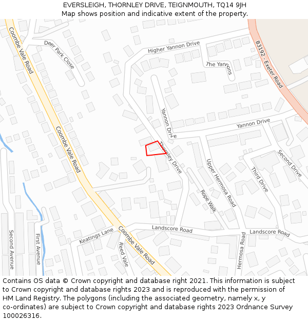 EVERSLEIGH, THORNLEY DRIVE, TEIGNMOUTH, TQ14 9JH: Location map and indicative extent of plot