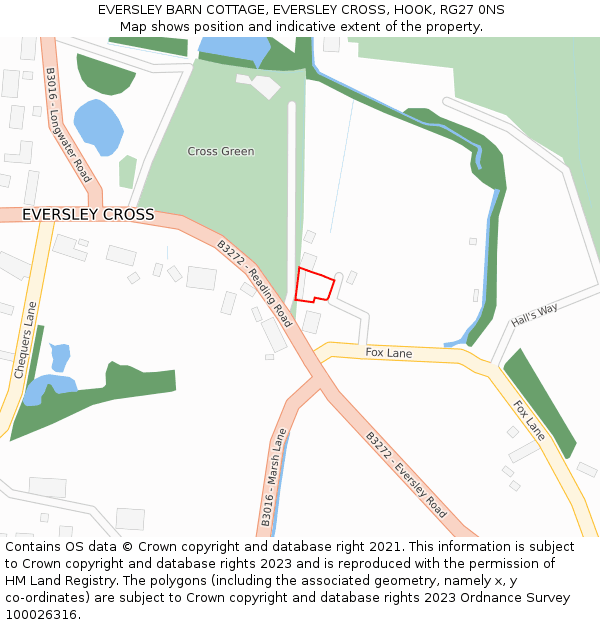 EVERSLEY BARN COTTAGE, EVERSLEY CROSS, HOOK, RG27 0NS: Location map and indicative extent of plot