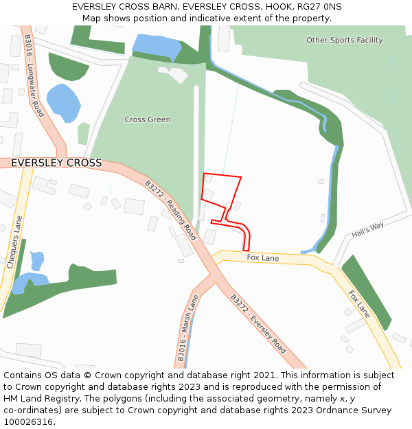 EVERSLEY CROSS BARN, EVERSLEY CROSS, HOOK, RG27 0NS: Location map and indicative extent of plot