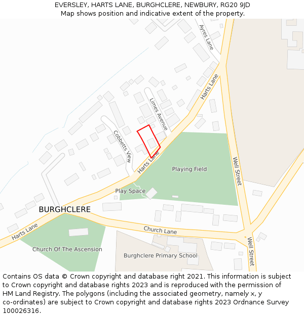 EVERSLEY, HARTS LANE, BURGHCLERE, NEWBURY, RG20 9JD: Location map and indicative extent of plot