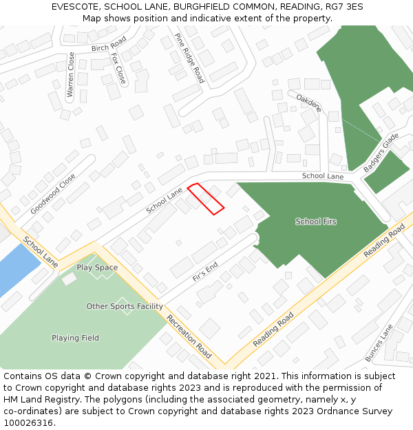 EVESCOTE, SCHOOL LANE, BURGHFIELD COMMON, READING, RG7 3ES: Location map and indicative extent of plot
